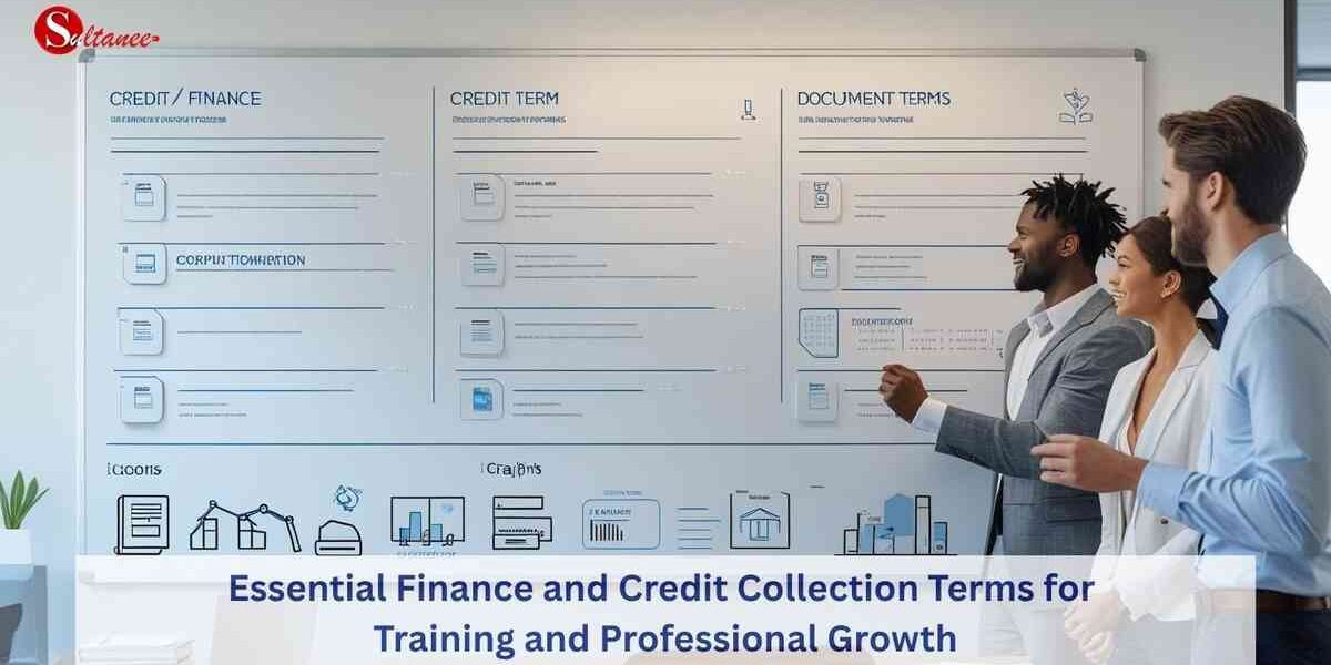Team training on finance and credit collection terms with visuals and whiteboard